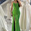 Prom Dresses HELLYMOON | Mermaid Spaghetti Straps Long Prom Dress With Slit Green