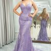 Prom Dresses HELLYMOON | Mermaid Spaghetti Straps Beaded Long Prom Dress Lilac