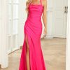 Special Occasion HELLYMOON | Halter Hot Pink Long Mermaid Prom Dress With Slit Fuchsia