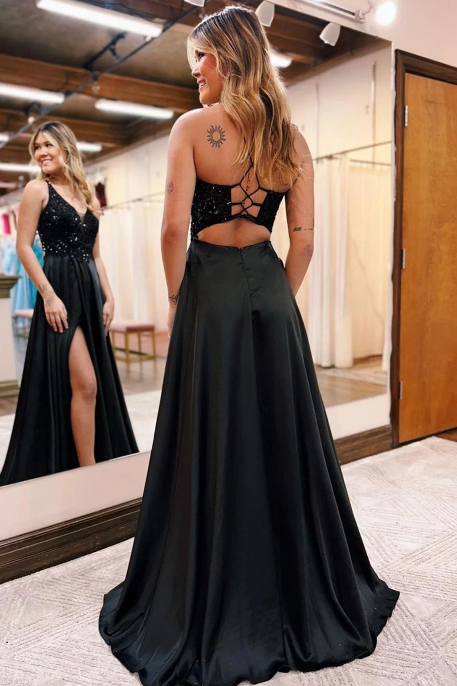 Prom Dresses HELLYMOON | A-Line Sparkly Prom Dress With Pockets Black