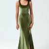 Partywear HELLYMOON | Mermaid Square Neck Long Bridesmaid Dress With Slit Olive