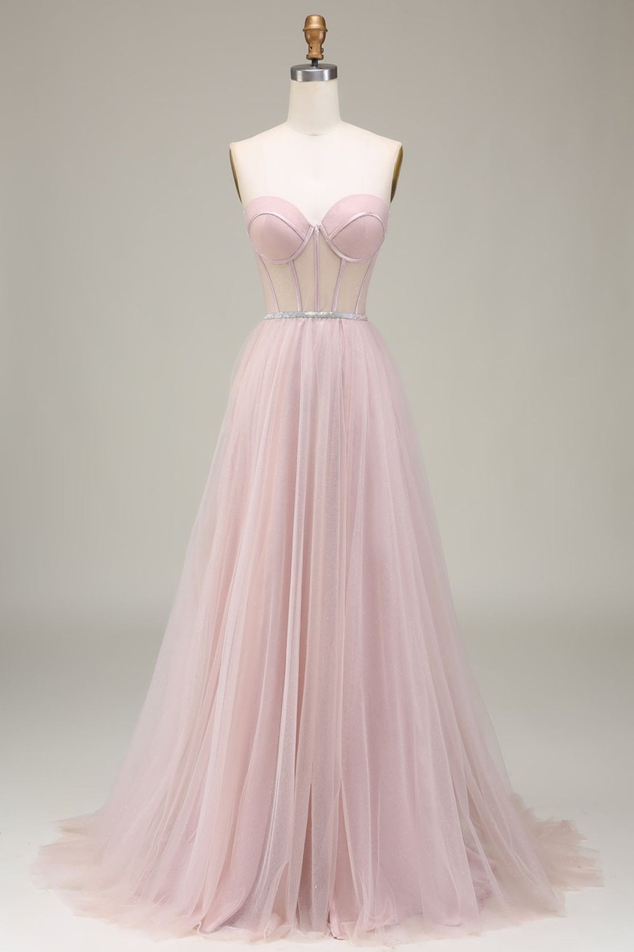 Prom Dresses HELLYMOON | Tulle A Line Strapless Corset Prom Dress Light Pink