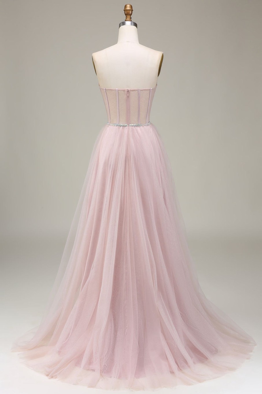 Prom Dresses HELLYMOON | Tulle A Line Strapless Corset Prom Dress Light Pink