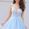 Special Occasion HELLYMOON | Cute A Line Deep V Neck Short Prom Dress With Appliques Light Blue