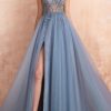 Special Occasion HELLYMOON | Spaghetti Straps Blue Long Prom Dress With Slit