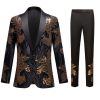 Men HELLYMOON | Black And Gold Jacquard Sequins Men'S 2 Piece Prom Suits Blackgolden