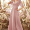 Partywear HELLYMOON | Blush Batwing Sleeves Chiffon Bridesmaid Dress