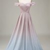 Prom Dresses HELLYMOON | Off The Shoulder Sparkly Prom Dress With Pleated Grey Pink