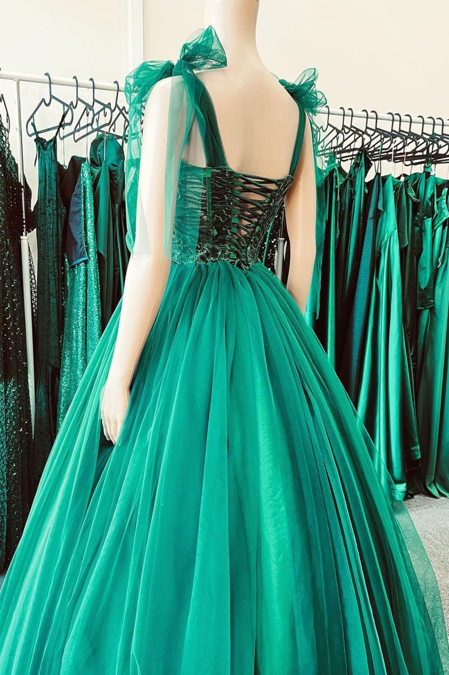 Prom Dresses HELLYMOON | A Line Sequin Princess Prom Dress With Tulle Green