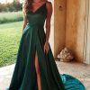 Special Occasion HELLYMOON | Green Simple Satin Prom Dress Dark Green