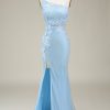 Prom Dresses HELLYMOON | Stylish Mermaid Long Prom Dress With Appliques Light Blue