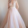 Special Occasion HELLYMOON | Pearl Pink Illusion Neck Long Prom Dress Ivory