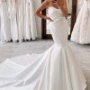 Wedding Dresses HELLYMOON | Strapless Satin Long Mermaid Wedding Dress White