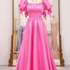 Prom Dresses HELLYMOON | A Line Square Neck Long Prom Dress Fuchsia