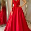 Prom Dresses HELLYMOON | Spaghetti Straps A Line Satin Prom Dress With Pockets