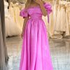 Prom Dresses HELLYMOON | A Line Off The Shoulder Long Prom Dress Fuchsia