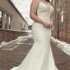 Wedding Dresses HELLYMOON | Mermaid Satin Spaghetti Straps Long Plus Size Wedding Dress With Button White