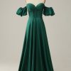 Prom Dresses HELLYMOON | Off The Shoulder Green Sparkly Corset Prom Dress Dark Green