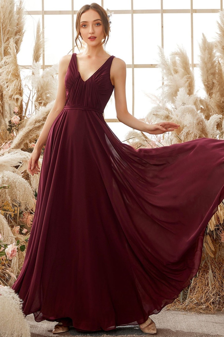 Partywear HELLYMOON | V Neck Chiffon Bridesmaid Dress