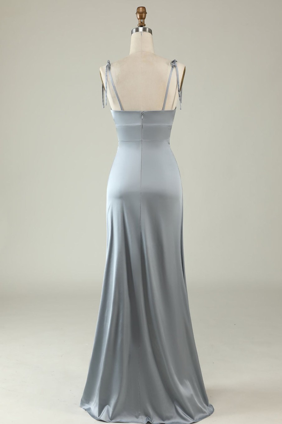 Special Occasion HELLYMOON | Spaghetti Straps Satin Prom Formal Dress With Slit Grey