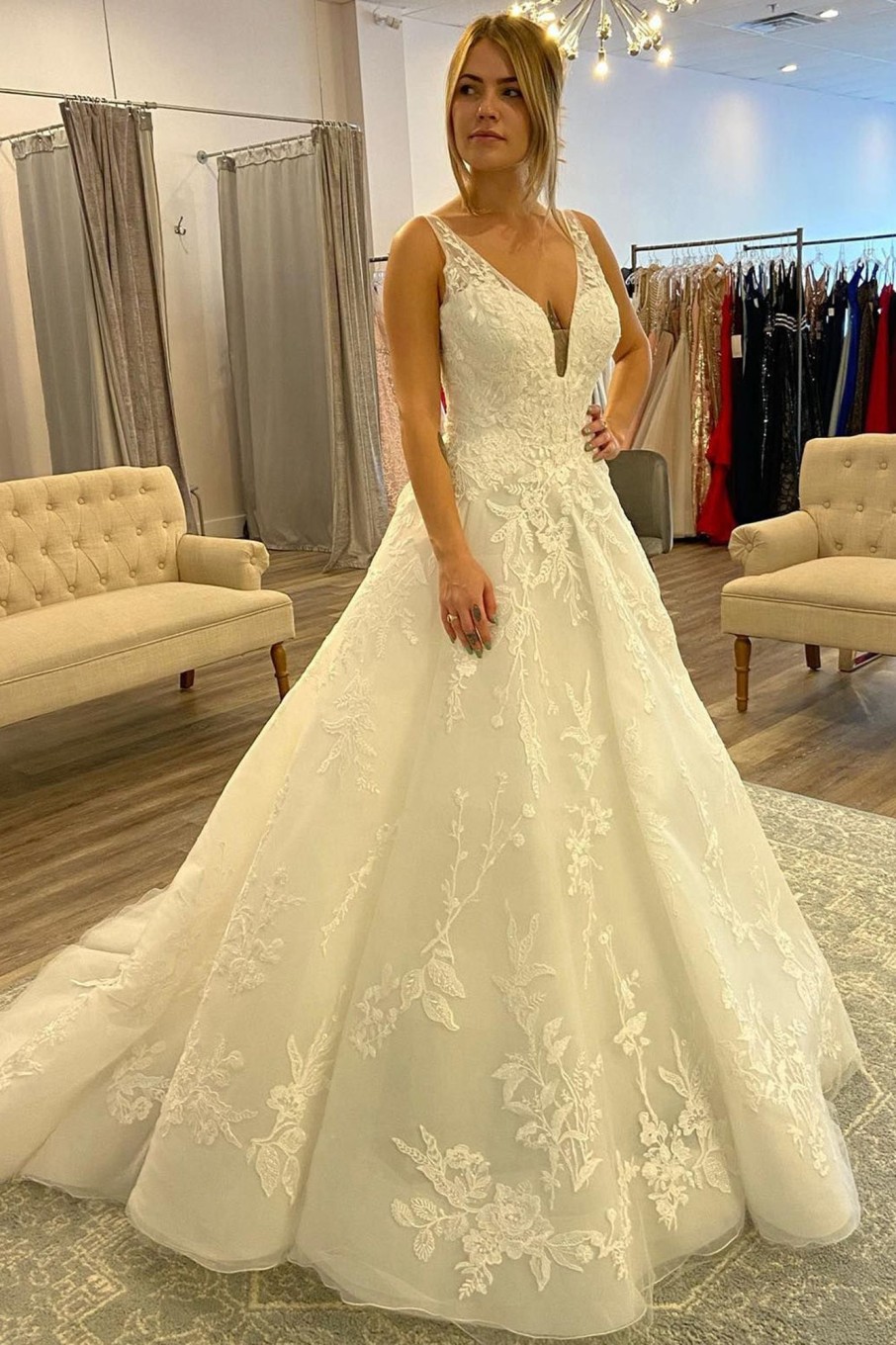 Wedding Dresses HELLYMOON | A-Line Long Wedding Dress With Appliques White