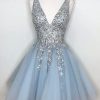 Special Occasion HELLYMOON | V Neck Short Prom Dress With Beadings Blue