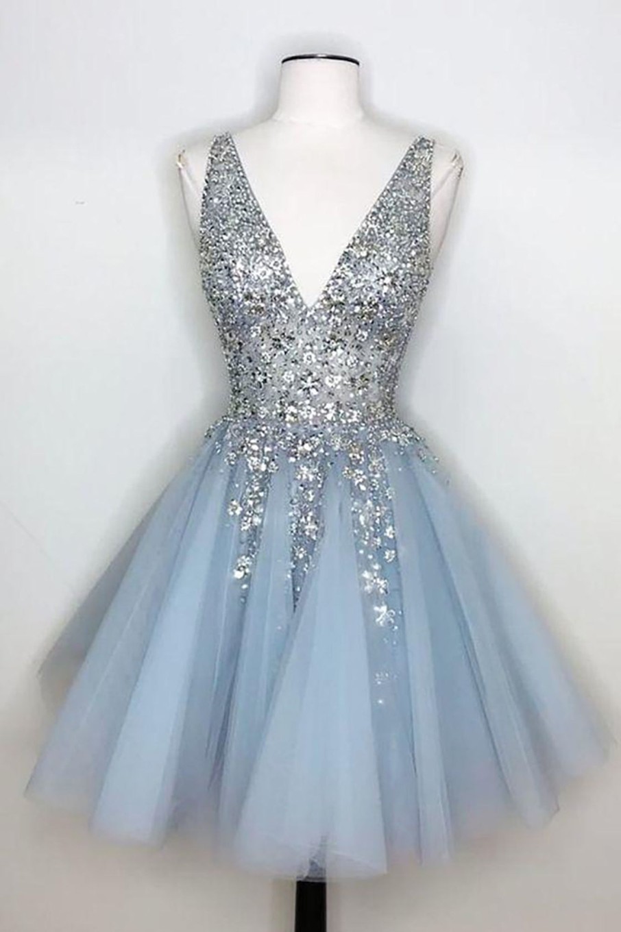 Special Occasion HELLYMOON | V Neck Short Prom Dress With Beadings Blue