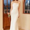 Wedding Dresses HELLYMOON | Spaghetti Straps Simple Wedding Dress White