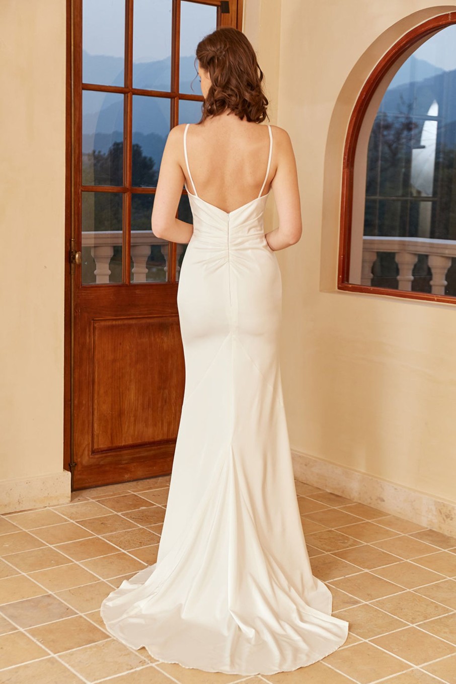 Wedding Dresses HELLYMOON | Spaghetti Straps Simple Wedding Dress White