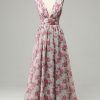 Special Occasion HELLYMOON | And Pink Floral A Line Long Prom Dress Grey