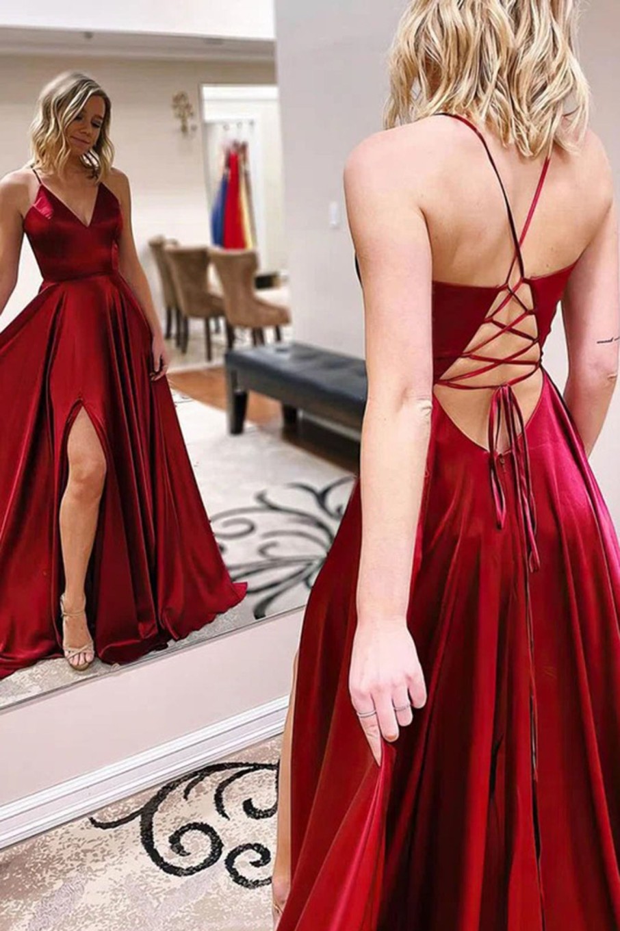 Special Occasion HELLYMOON | Simple A Line Satin Long Prom Dress With Slit