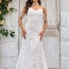 Wedding Dresses HELLYMOON | Mermaid Spaghetti Straps Wedding Dress With Fringes Lace Ivory