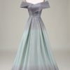 Prom Dresses HELLYMOON | Sparkly Off The Shoulder A Line Princess Prom Dress With Pleated Grey