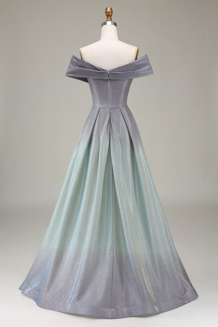 Prom Dresses HELLYMOON | Sparkly Off The Shoulder A Line Princess Prom Dress With Pleated Grey