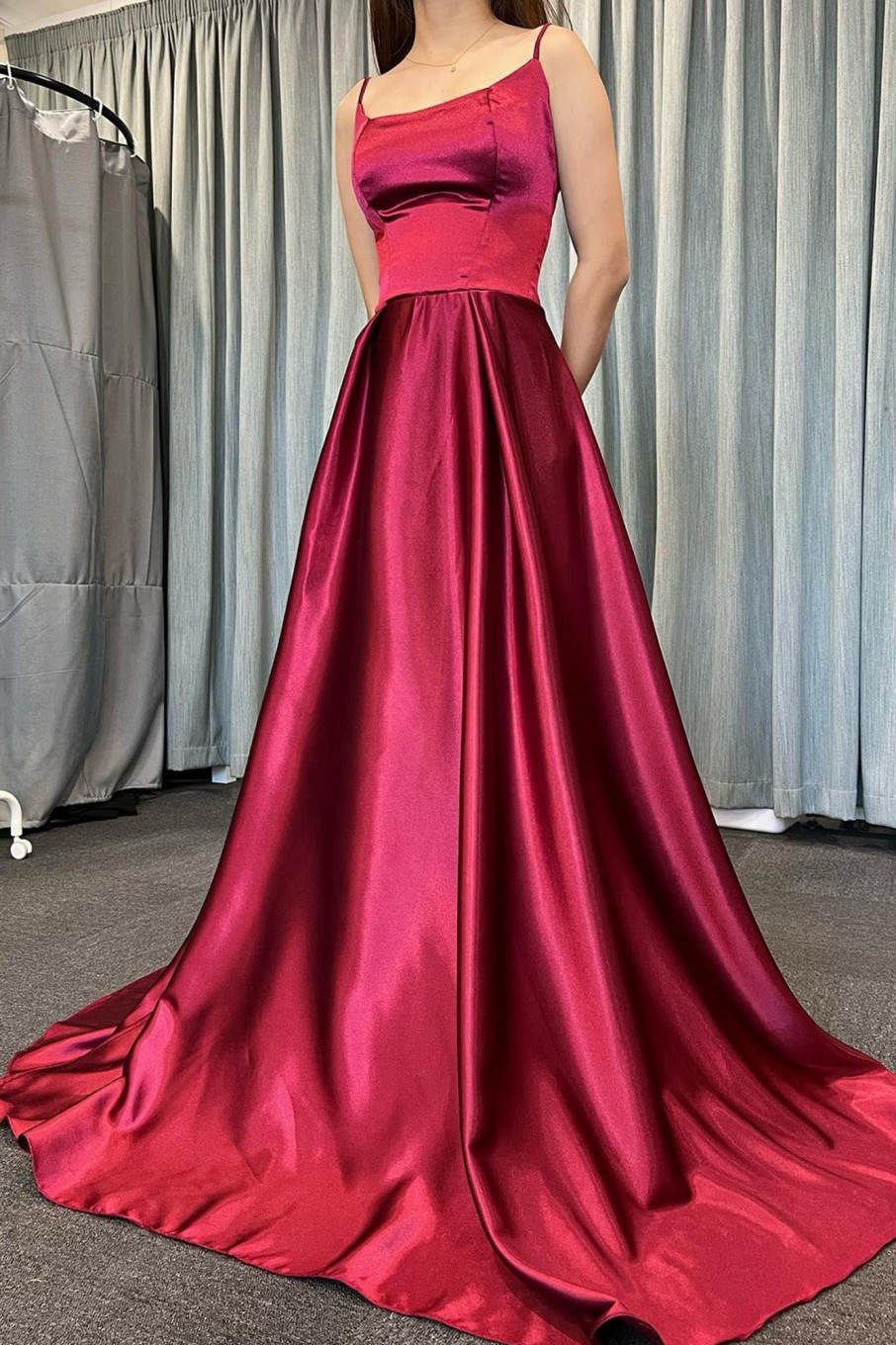 Prom Dresses HELLYMOON | A Line Satin Prom Dress With Pockets