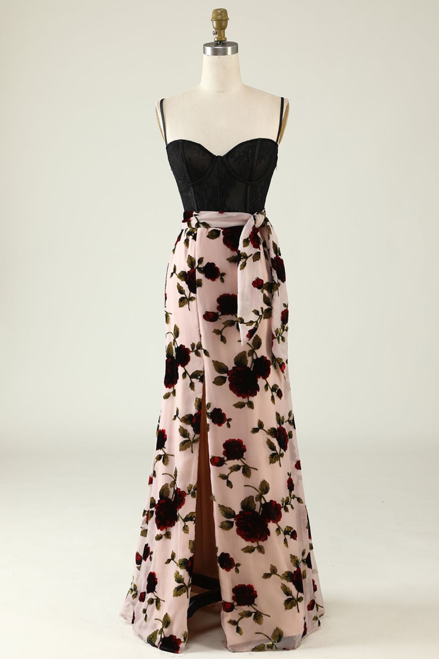 Partywear HELLYMOON | Floral Spaghetti Straps Corset Prom Dress With Slit Dusk