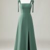 Partywear HELLYMOON | Tie Straps A Line Bridesmaid Dress With Slit Eucalyptus