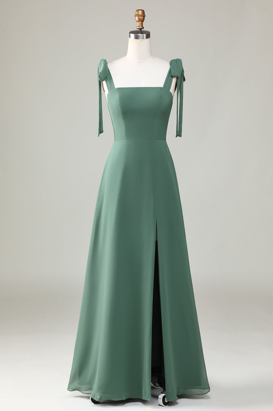 Partywear HELLYMOON | Tie Straps A Line Bridesmaid Dress With Slit Eucalyptus