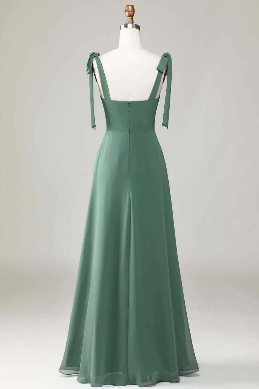 Partywear HELLYMOON | Tie Straps A Line Bridesmaid Dress With Slit Eucalyptus