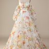 Wedding Dresses HELLYMOON | Floral A-Line Sweep Train Wedding Dress With Sleeves Ivory