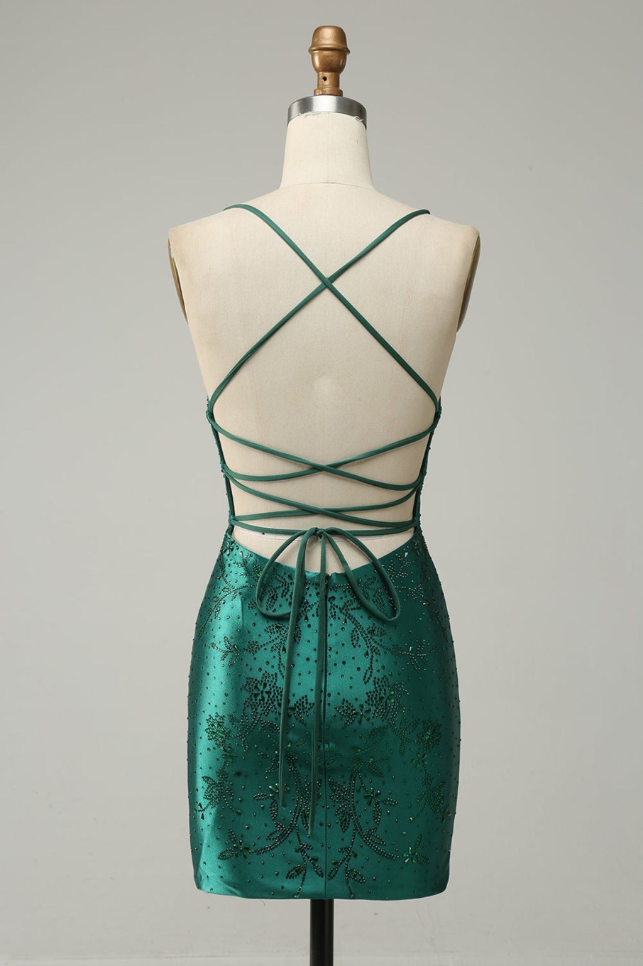 Prom Dresses HELLYMOON | Beaded Bodycon Prom Dress With Criss Cross Back Dark Green