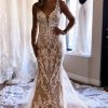 Wedding Dresses HELLYMOON | V-Neck Mermaid Long Lace Wedding Dress Champagne