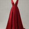 Special Occasion HELLYMOON | A Line Satin Simple Prom Dress Burgundy