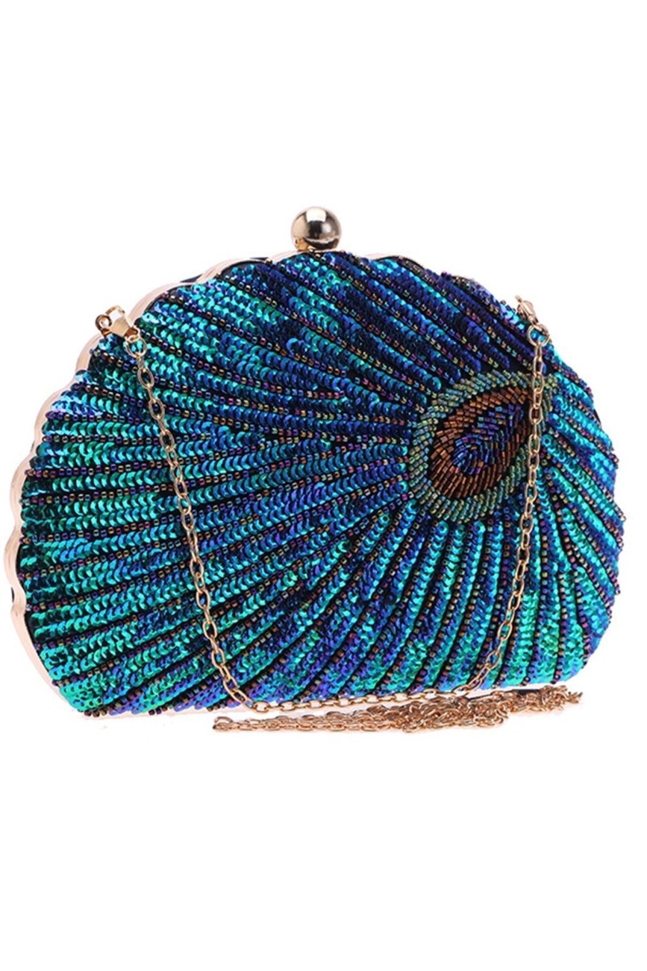 Accessories HELLYMOON | Beaded Shell Shaped Clutch Peacock Green