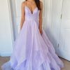 Special Occasion HELLYMOON | Glitter Spaghetti Straps Lavender Princess Prom Dress Lightpurple