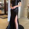 Special Occasion HELLYMOON | Off The Shoulder Satin Corset Prom Dress With Slit Black