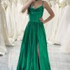 Special Occasion HELLYMOON | A-Line Spaghetti Straps Corset Prom Dress With Slit Dark Green