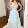 Prom Dresses HELLYMOON | A-Line Spaghetti Straps Tulle Tiered Corset Prom Dress With Slit