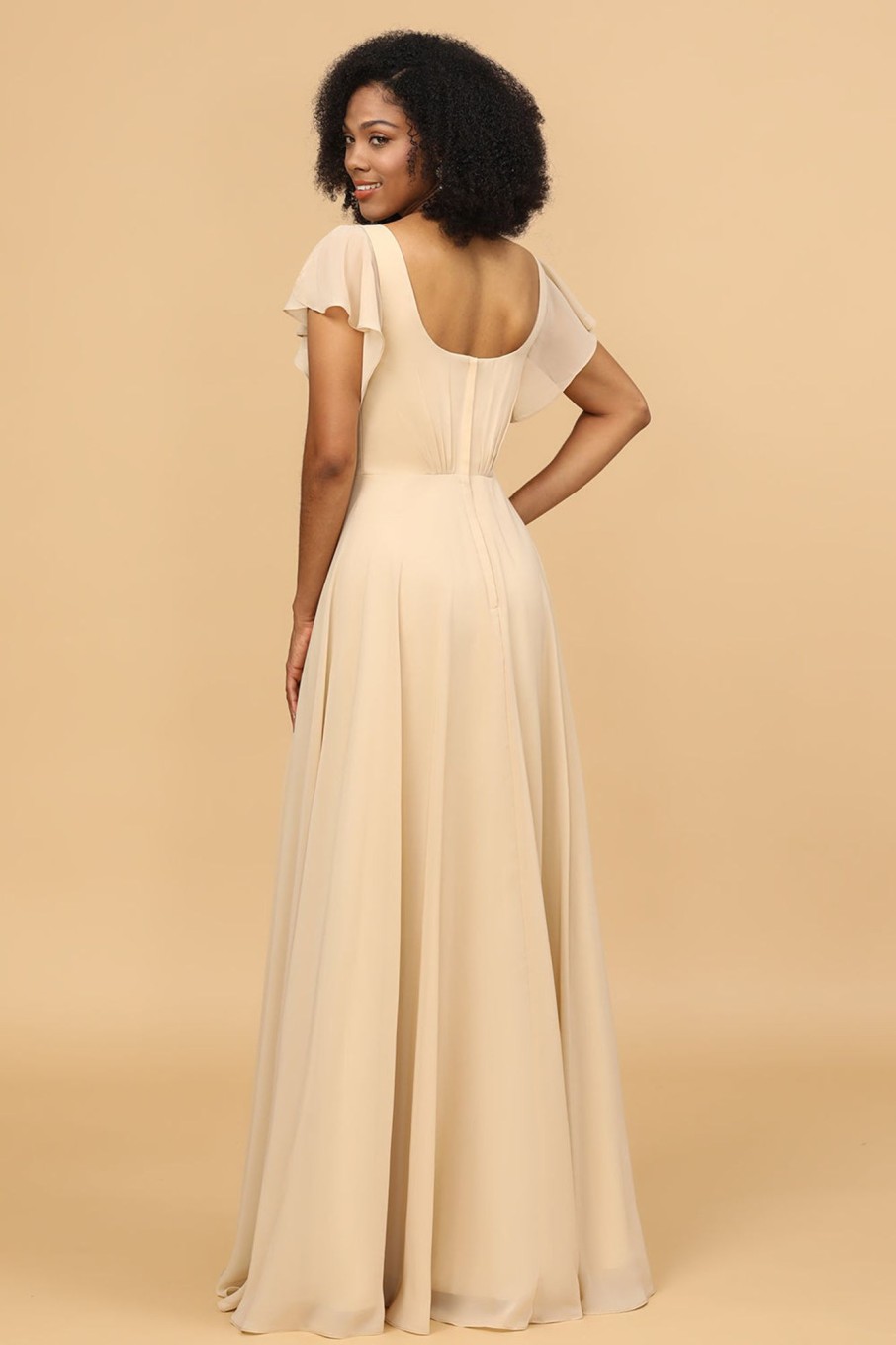 Partywear HELLYMOON | Cap Sleeves Long Chiffon Bridesmaid Dress