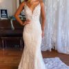 Wedding Dresses HELLYMOON | Mermaid Open Back Long Lace Wedding Dress Ivory